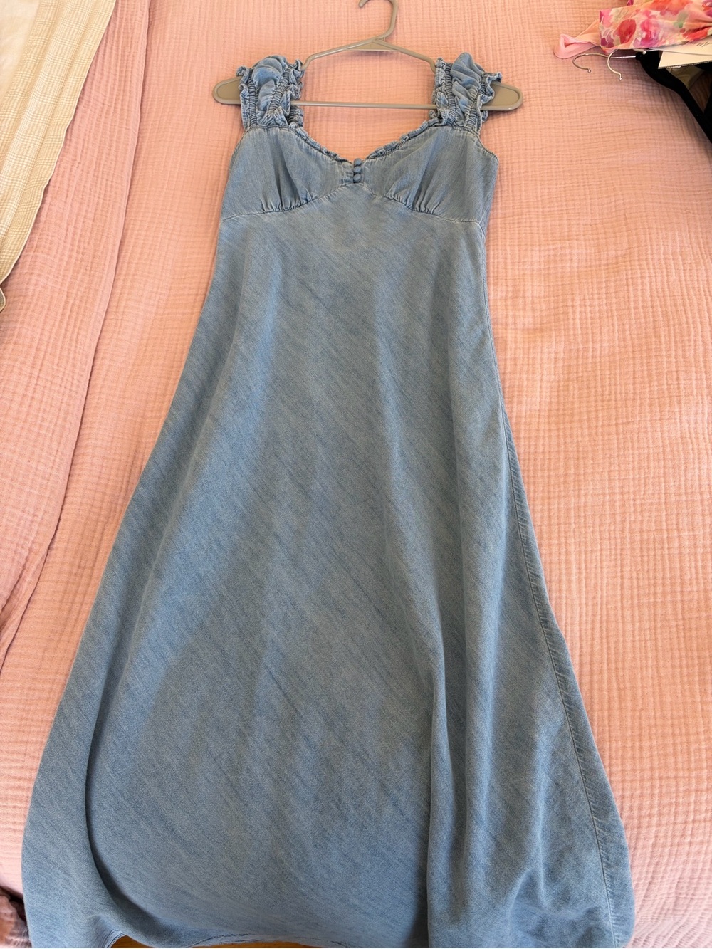 GAP Light Blue Denim Dress with Ruffled Straps